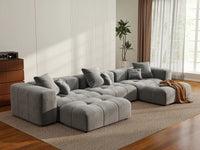 Matrix 3-Seater U-Shaped Sectional in Light-Grey Linen | 5-Piece (Includes 2 Ottomans), Family Room Seating, Stylish Design