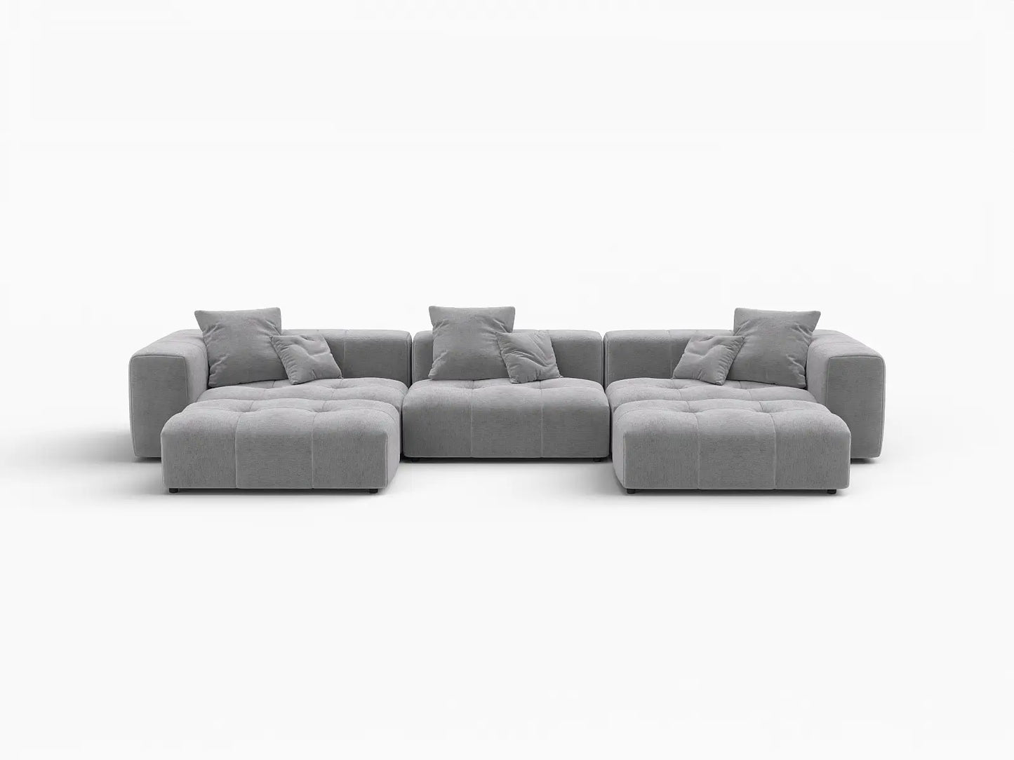 Matrix 3-Seater U-Shaped Sectional in Light-Grey Linen | 5-Piece (Includes 2 Ottomans), Family Room Seating, Stylish Design