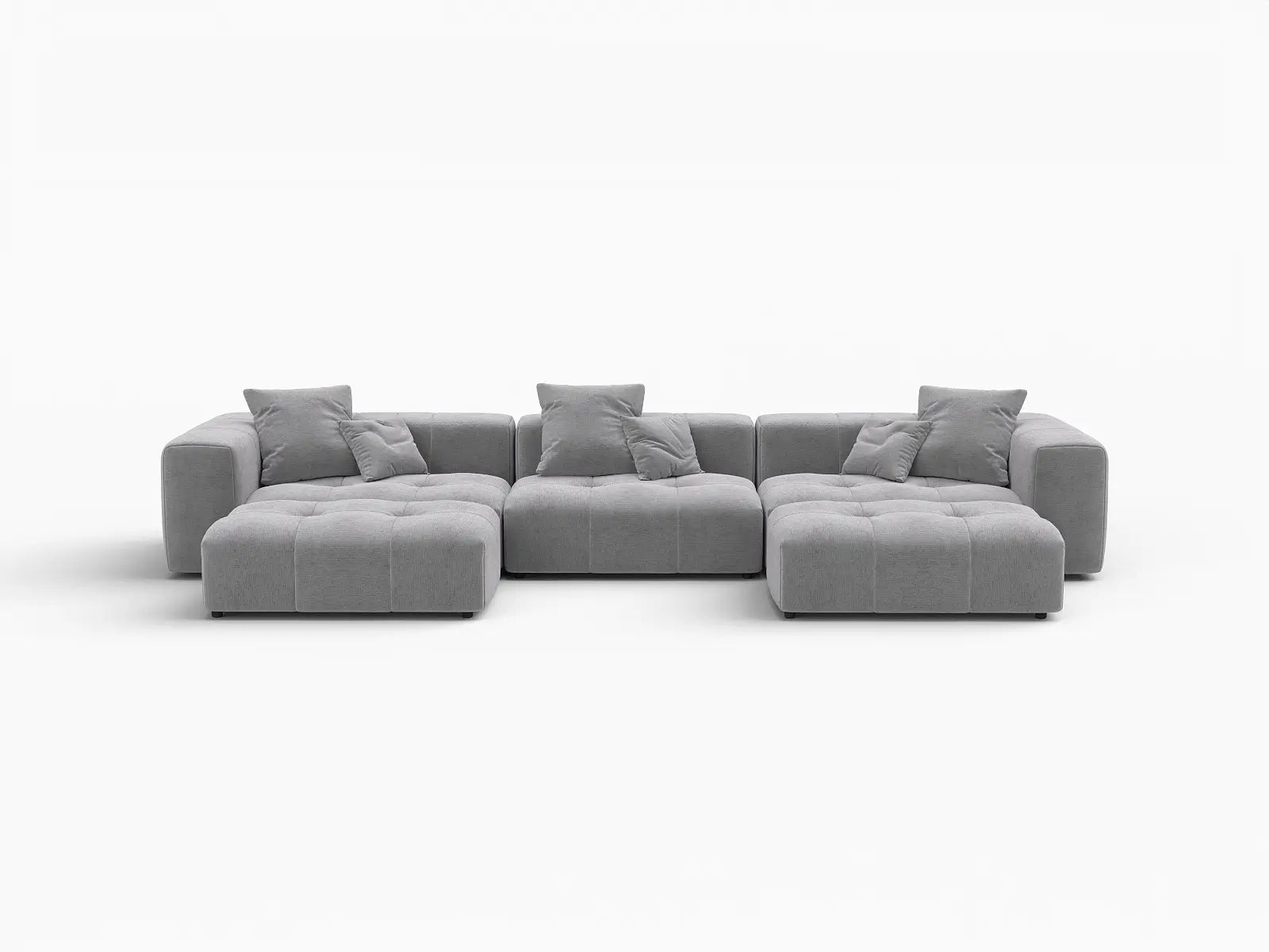 Matrix 3-Seater U-Shaped Sectional in Light-Grey Linen | 5-Piece (Includes 2 Ottomans), Family Room Seating, Stylish Design
