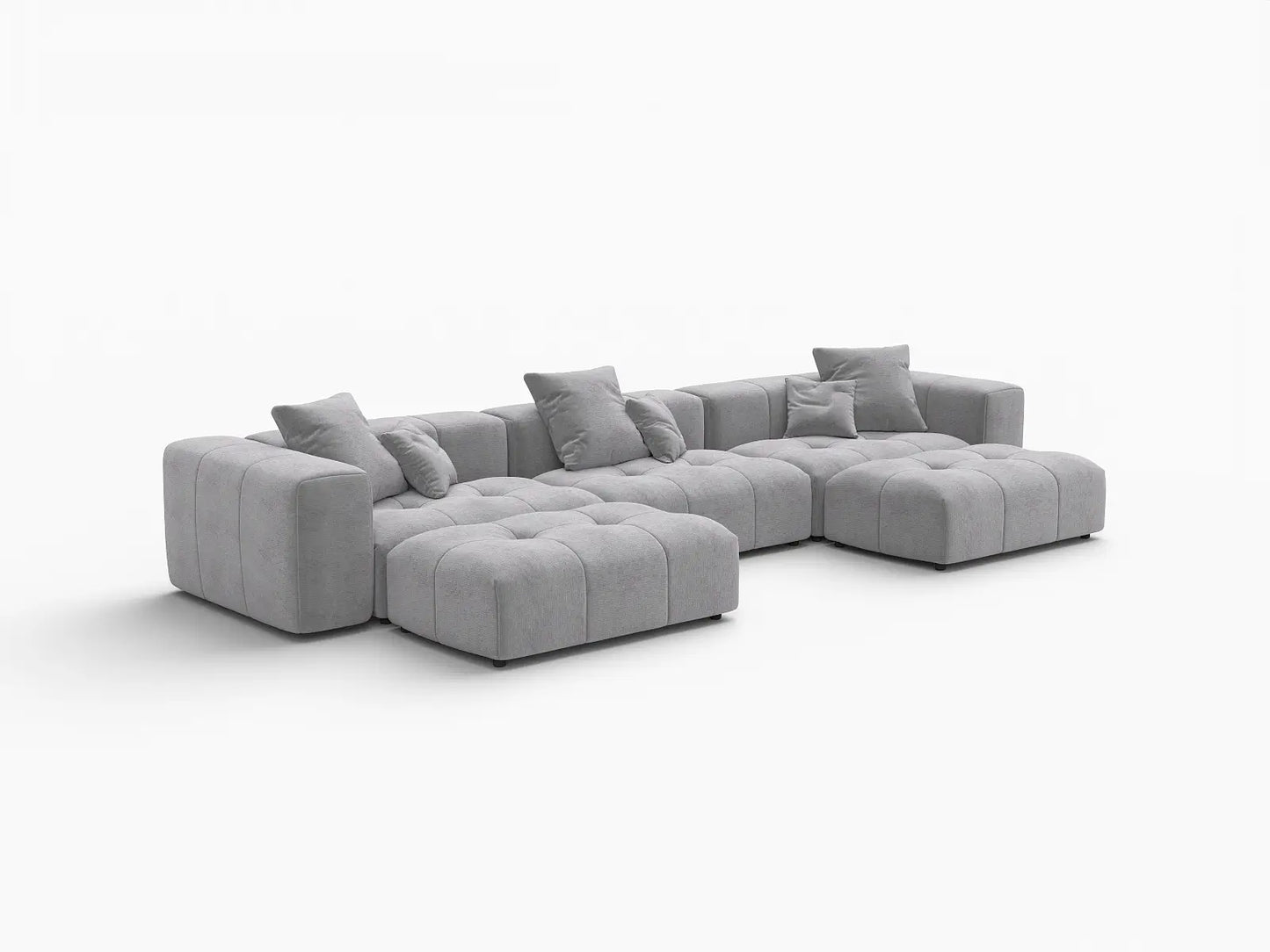 Matrix 3-Seater U-Shaped Sectional in Light-Grey Linen | 5-Piece (Includes 2 Ottomans), Family Room Seating, Stylish Design