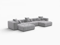Matrix 3-Seater U-Shaped Sectional in Light-Grey Linen | 5-Piece (Includes 2 Ottomans), Family Room Seating, Stylish Design
