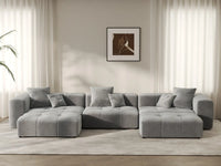 Matrix 3-Seater U-Shaped Sectional in Light-Grey Linen | 5-Piece (Includes 2 Ottomans), Family Room Seating, Stylish Design