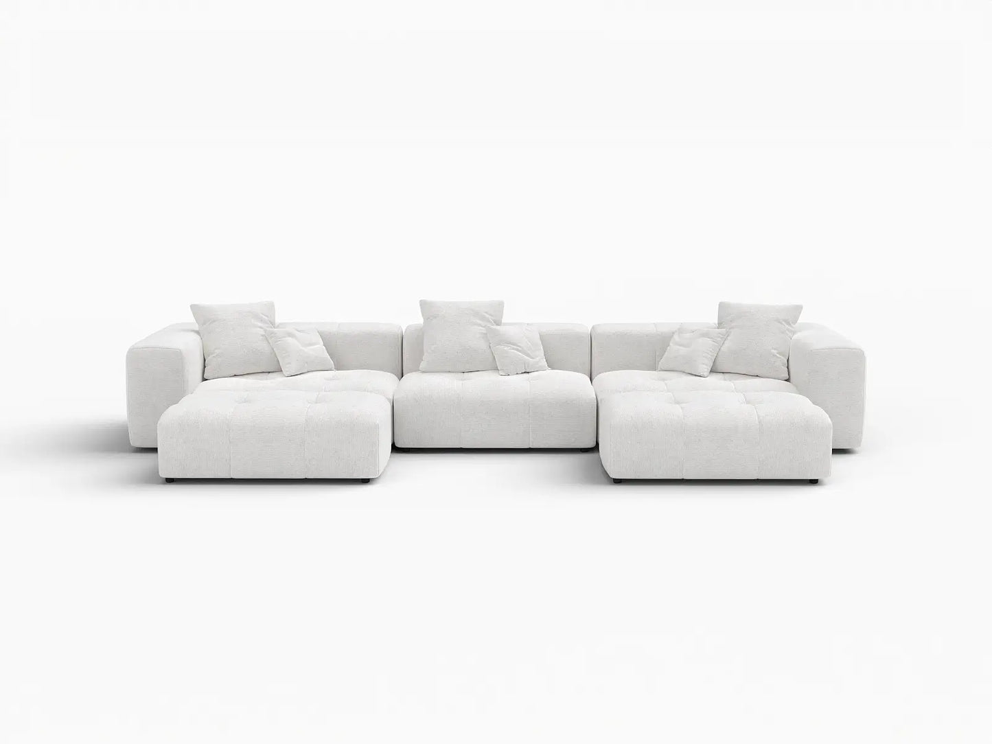 Matrix 3-Seater U-Shaped Sectional in White Linen | 5-Piece (Includes 2 Ottomans), Family Room Seating, Modular Design