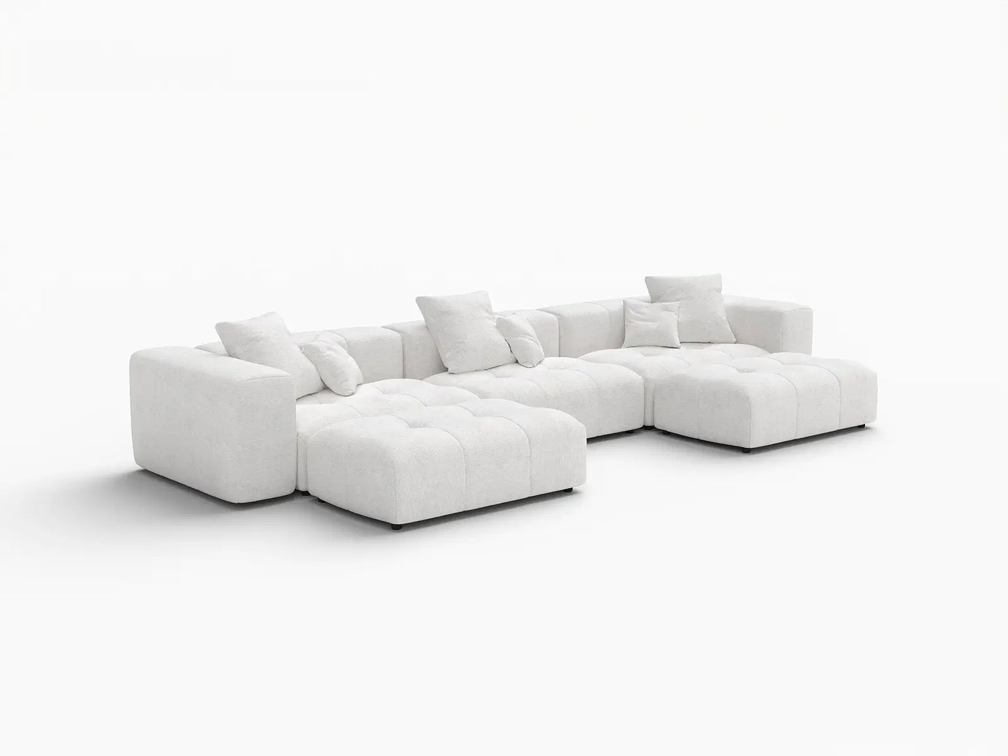Matrix 3-Seater U-Shaped Sectional in White Linen | 5-Piece (Includes 2 Ottomans), Family Room Seating, Modular Design