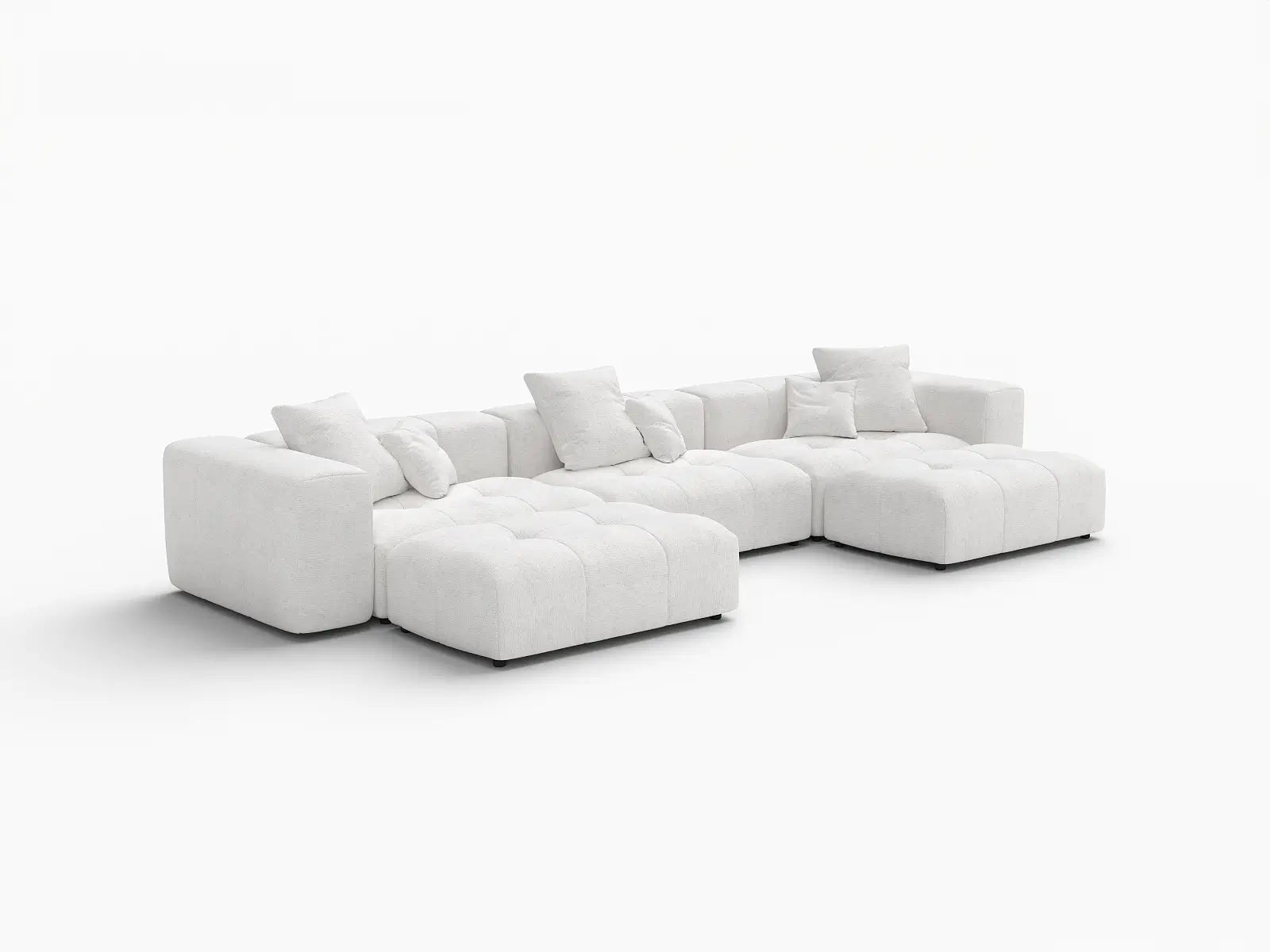 Matrix 3-Seater U-Shaped Sectional in White Linen | 5-Piece (Includes 2 Ottomans), Family Room Seating, Modular Design