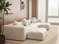 Matrix 3-Seater U-Shaped Sectional in White Linen | 5-Piece (Includes 2 Ottomans), Family Room Seating, Modular Design