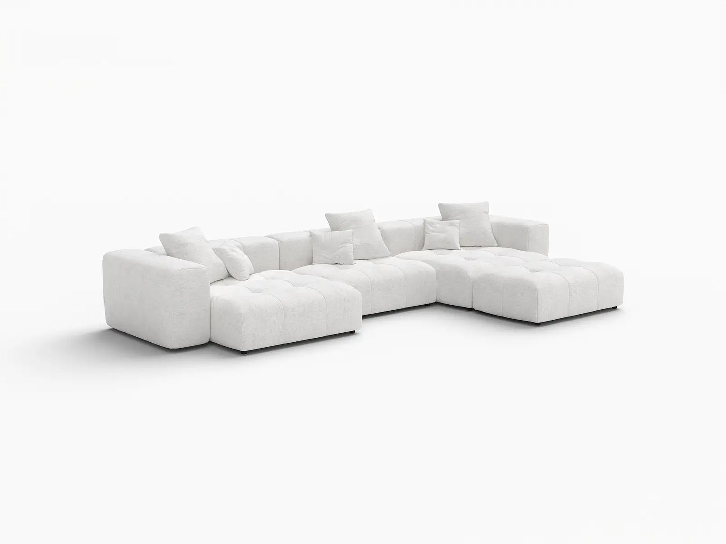 Matrix 3-Seater White Large Space L-Shaped Sectional | 4-Piece (Includes 1 Ottoman), Linen Fabric