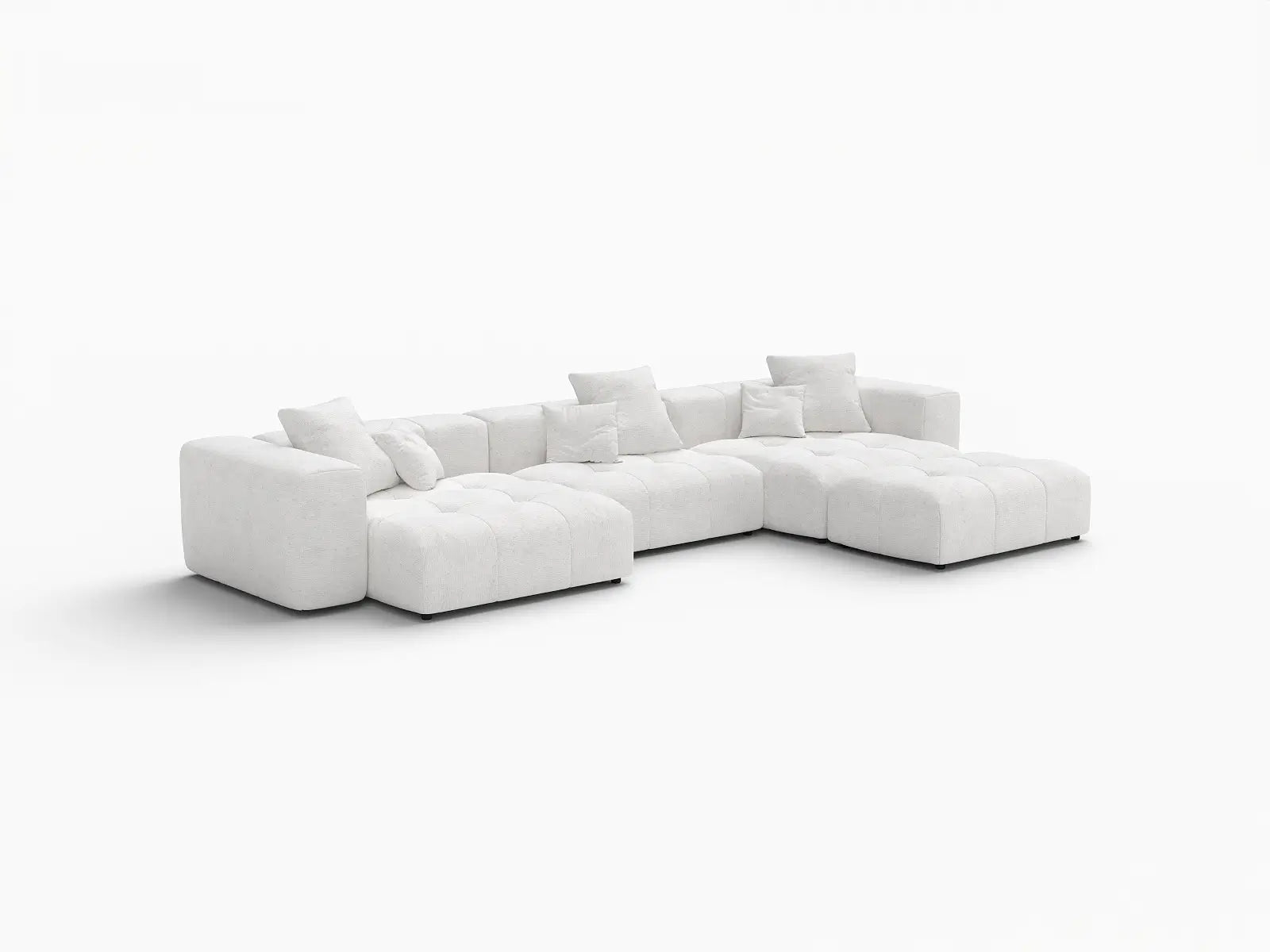 Matrix 3-Seater White Large Space L-Shaped Sectional | 4-Piece (Includes 1 Ottoman), Linen Fabric