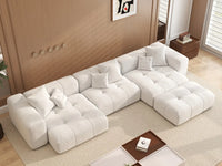 Matrix 3-Seater White Large Space L-Shaped Sectional | 4-Piece (Includes 1 Ottoman), Linen Fabric