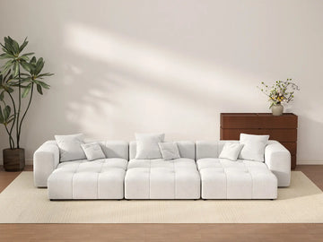 Matrix 3-Seater White Large Space Pit Sectional | 6-Piece (Includes 3 Ottomans), Linen Fabric