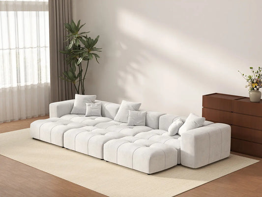 Matrix 3-Seater White Large Space Pit Sectional | 6-Piece (Includes 3 Ottomans), Linen Fabric