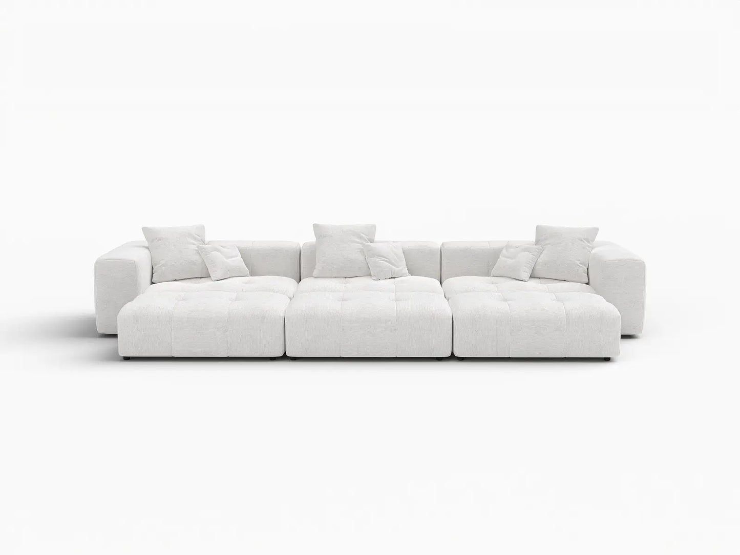 Matrix 3-Seater White Large Space Pit Sectional | 6-Piece (Includes 3 Ottomans), Linen Fabric
