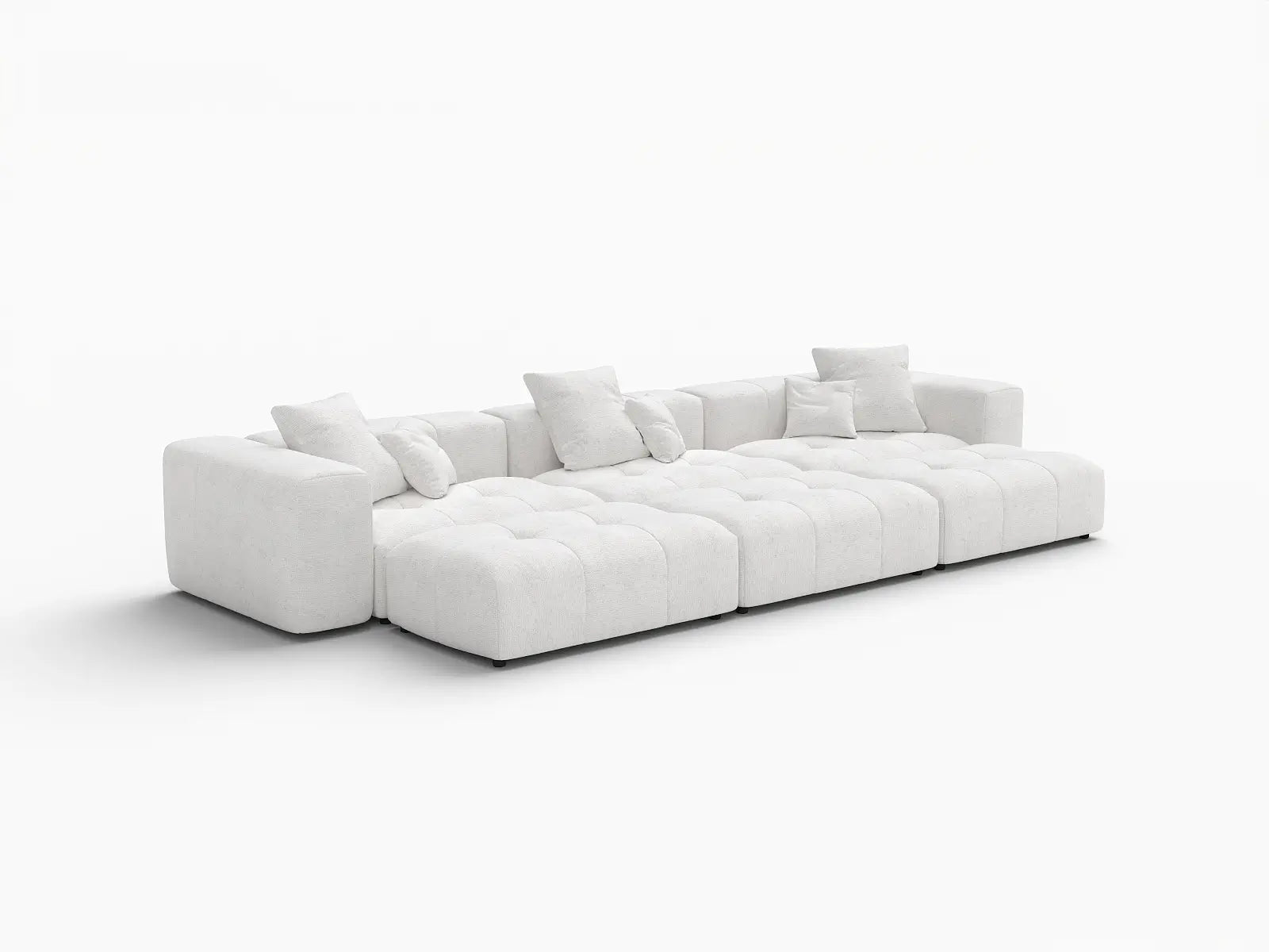 Matrix 3-Seater White Large Space Pit Sectional | 6-Piece (Includes 3 Ottomans), Linen Fabric