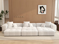 Matrix 3-Seater White Large Space Pit Sectional | 6-Piece (Includes 3 Ottomans), Linen Fabric