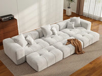 Matrix 3-Seater White Large Space Pit Sectional | 6-Piece (Includes 3 Ottomans), Linen Fabric