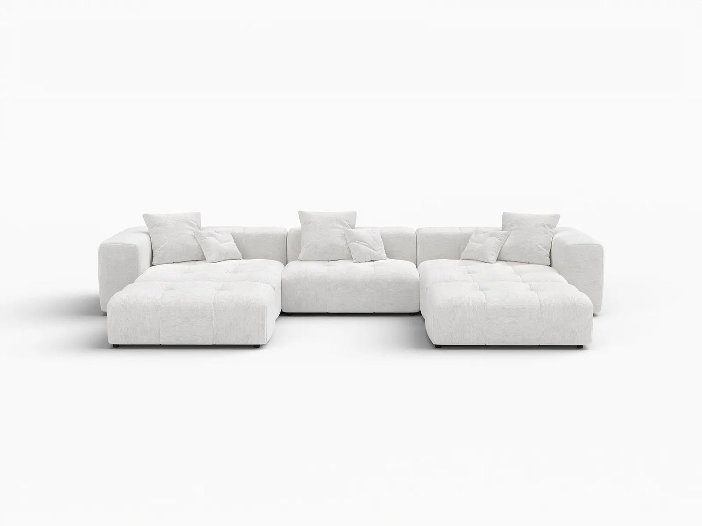Matrix 3-Seater White Large Space U-Shaped Sectional | 5-Piece (Includes 2 Ottomans), Linen Fabric