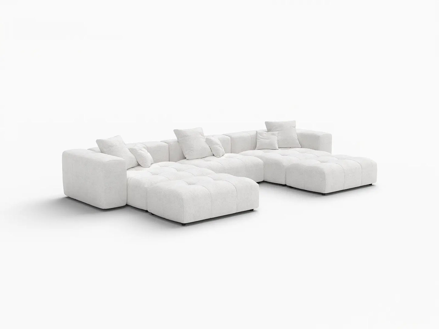 Matrix 3-Seater White Large Space U-Shaped Sectional | 5-Piece (Includes 2 Ottomans), Linen Fabric