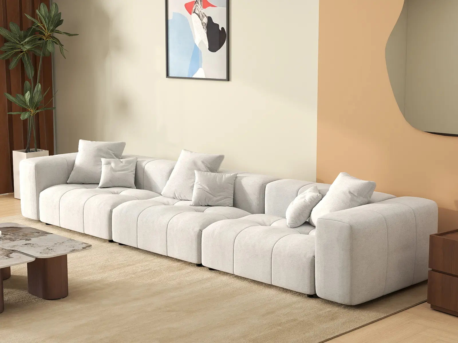 Matrix 3-Seater White Linen Couch Sectional | 3-Piece, Stylish Design