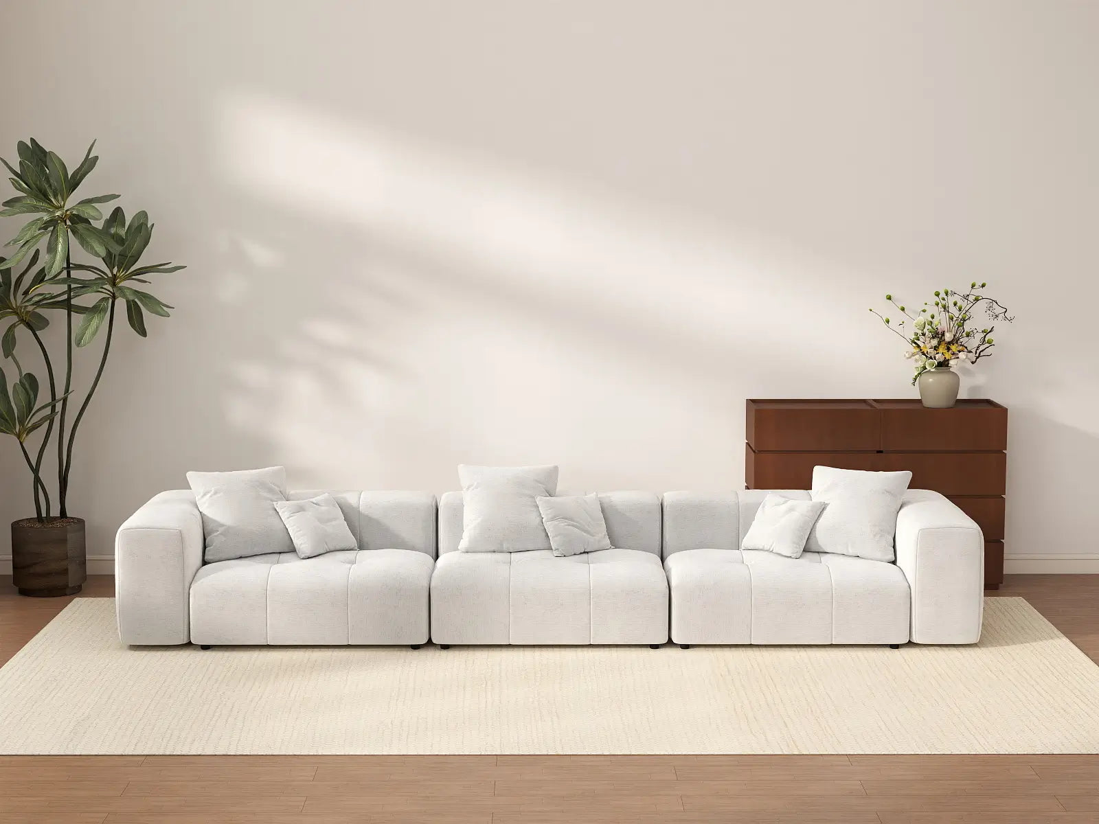 Matrix 3-Seater White Linen Couch Sectional | 3-Piece, Stylish Design