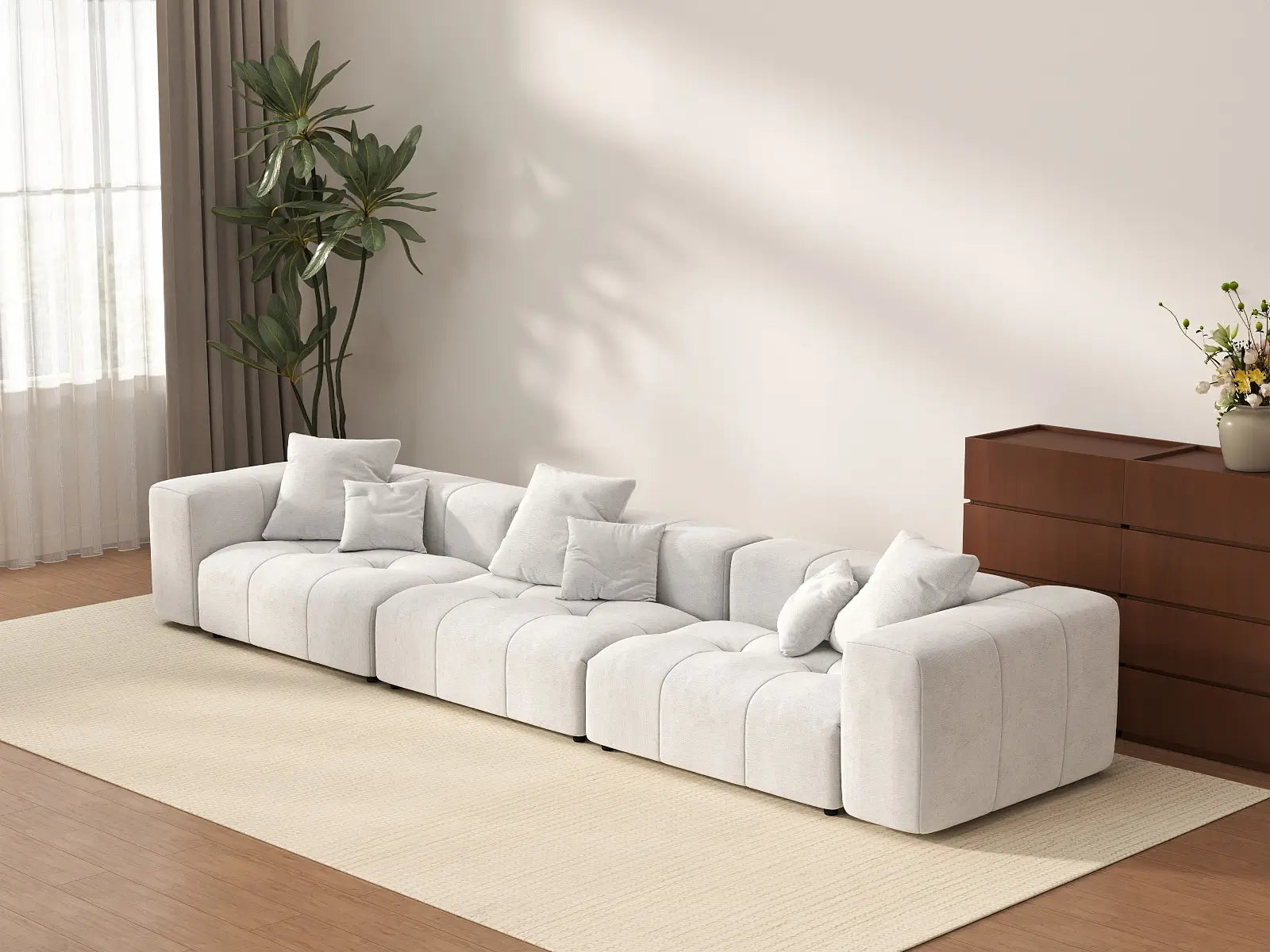 Matrix 3-Seater White Linen Couch Sectional | 3-Piece, Stylish Design