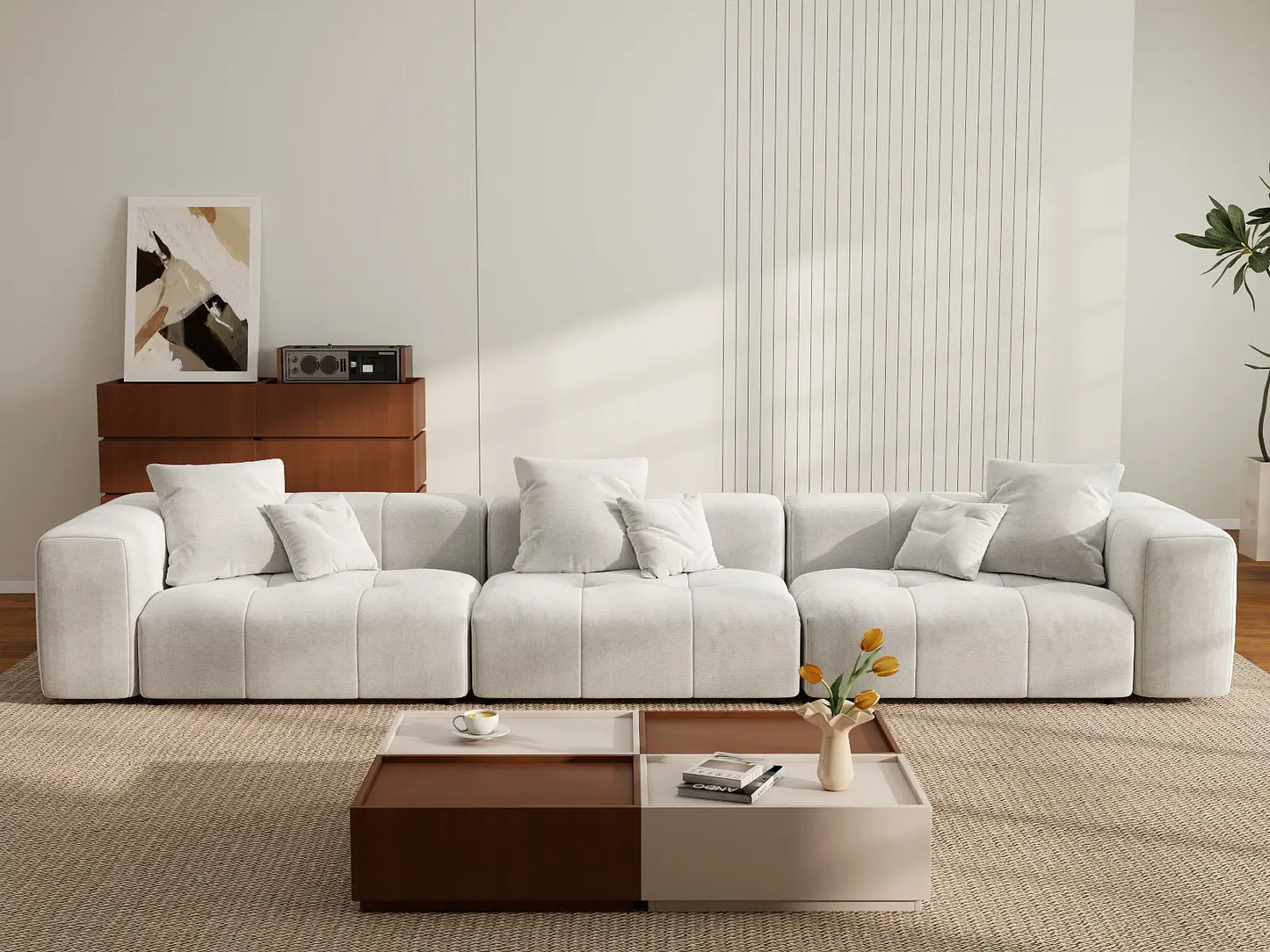 Matrix 3-Seater White Linen Couch Sectional | 3-Piece, Stylish Design