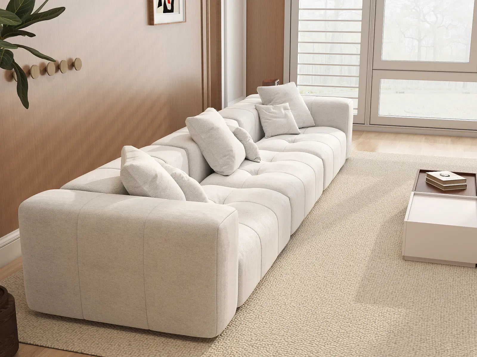 Matrix 3-Seater White Linen Couch Sectional | 3-Piece, Stylish Design