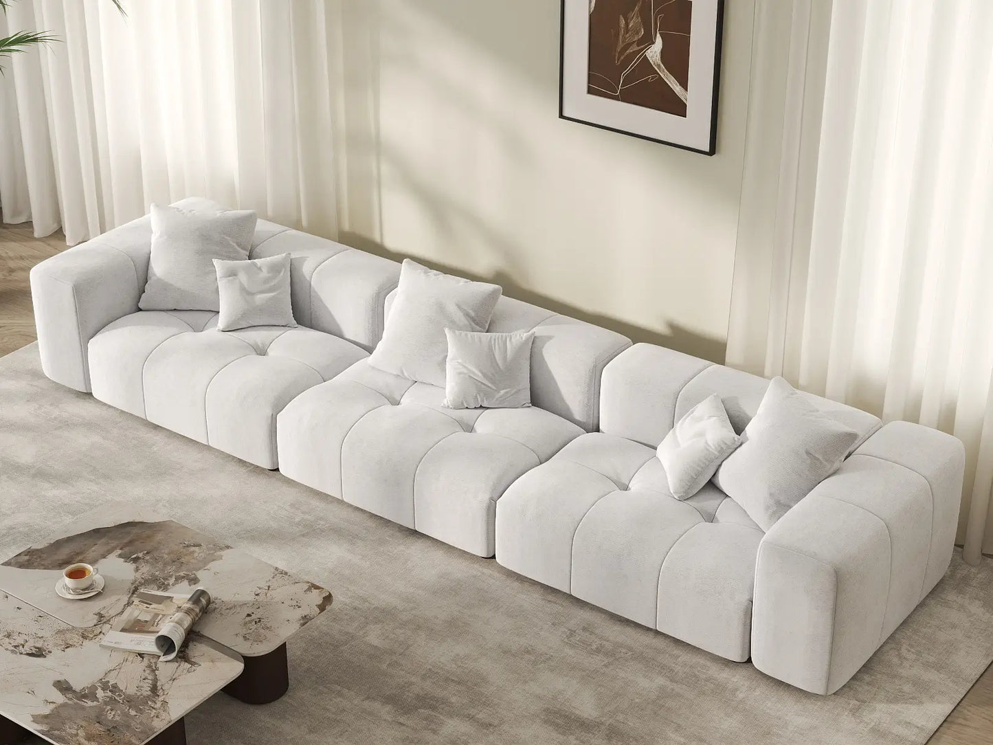 Matrix 3-Seater White Linen Couch Sectional | 3-Piece, Stylish Design