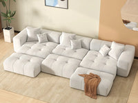 Matrix 3-Seater White Linen Pit Sectional | 6-Piece (Includes 3 Ottomans), Contemporary Style