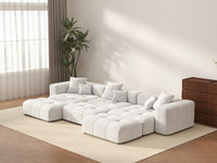 Matrix 3-Seater White Linen Pit Sectional | 6-Piece (Includes 3 Ottomans), Contemporary Style