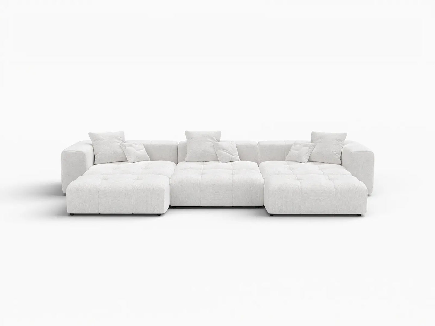 Matrix 3-Seater White Linen Pit Sectional | 6-Piece (Includes 3 Ottomans), Contemporary Style