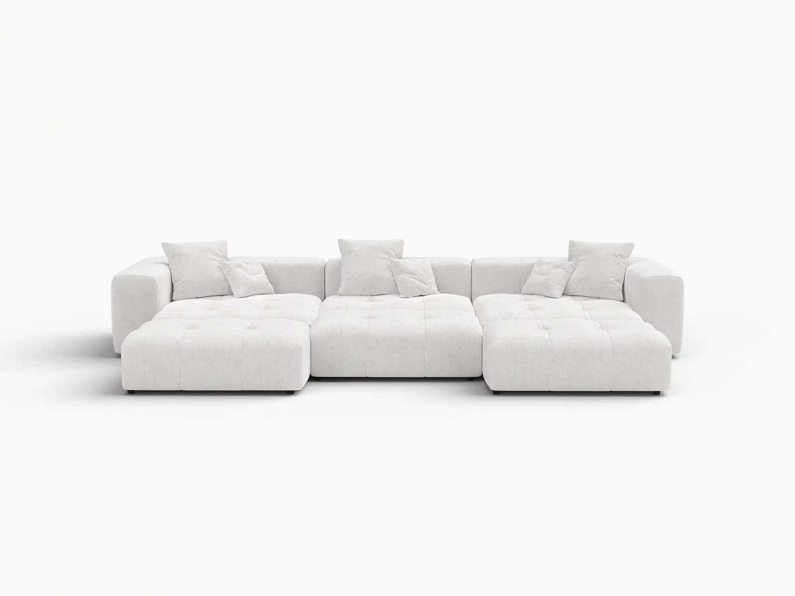 Matrix 3-Seater White Linen Pit Sectional | 6-Piece (Includes 3 Ottomans), Contemporary Style