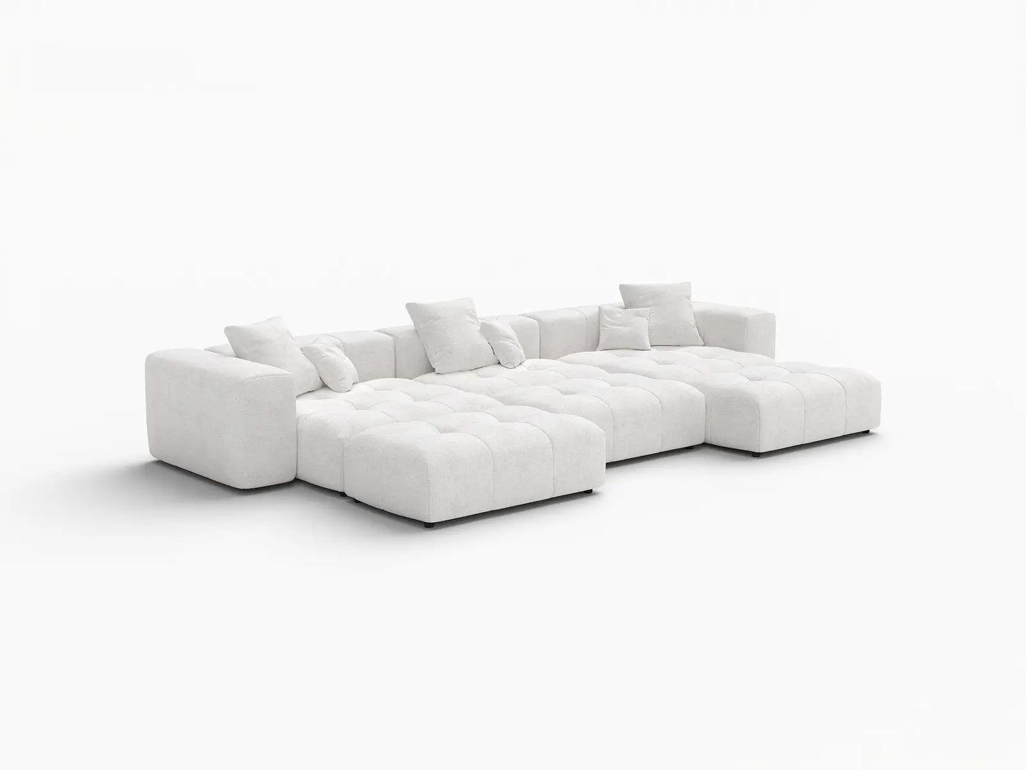 Matrix 3-Seater White Linen Pit Sectional | 6-Piece (Includes 3 Ottomans), Contemporary Style