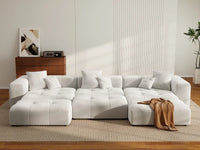 Matrix 3-Seater White Linen Pit Sectional | 6-Piece (Includes 3 Ottomans), Contemporary Style