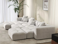 Matrix 3-Seater White Linen Pit Sectional | 6-Piece (Includes 3 Ottomans), Contemporary Style