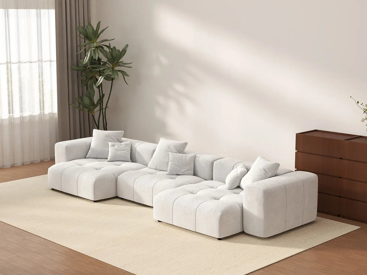 Matrix 3-Seater White Small Space Couch Sectional | 3-Piece, Linen Fabric