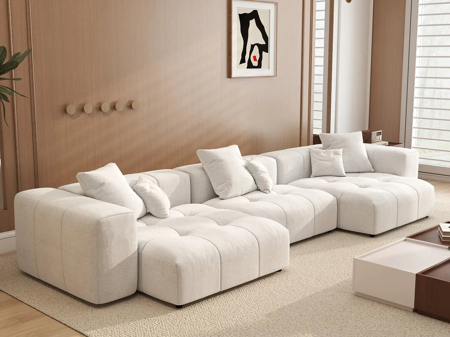 Matrix 3-Seater White Small Space Couch Sectional | 3-Piece, Linen Fabric
