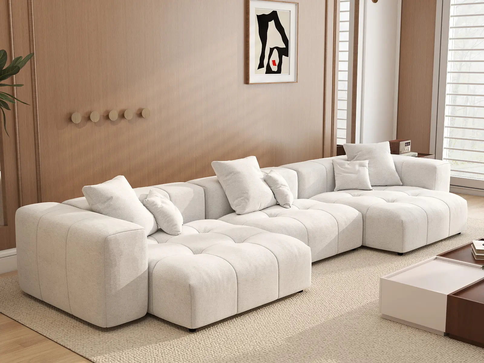 Matrix 3-Seater White Small Space Couch Sectional | 3-Piece, Linen Fabric
