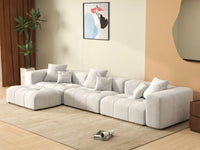Matrix 3-Seater White Sofa Set | 4-Piece (Includes 1 Ottoman), Linen Fabric