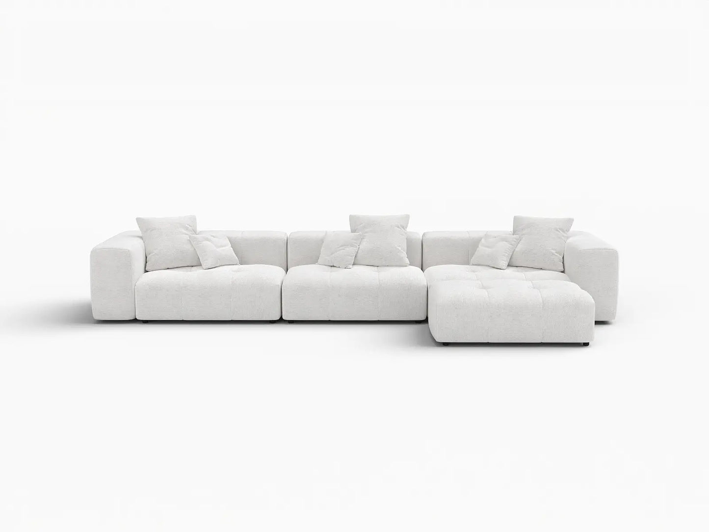 Matrix 3-Seater White Sofa Set | 4-Piece (Includes 1 Ottoman), Linen Fabric