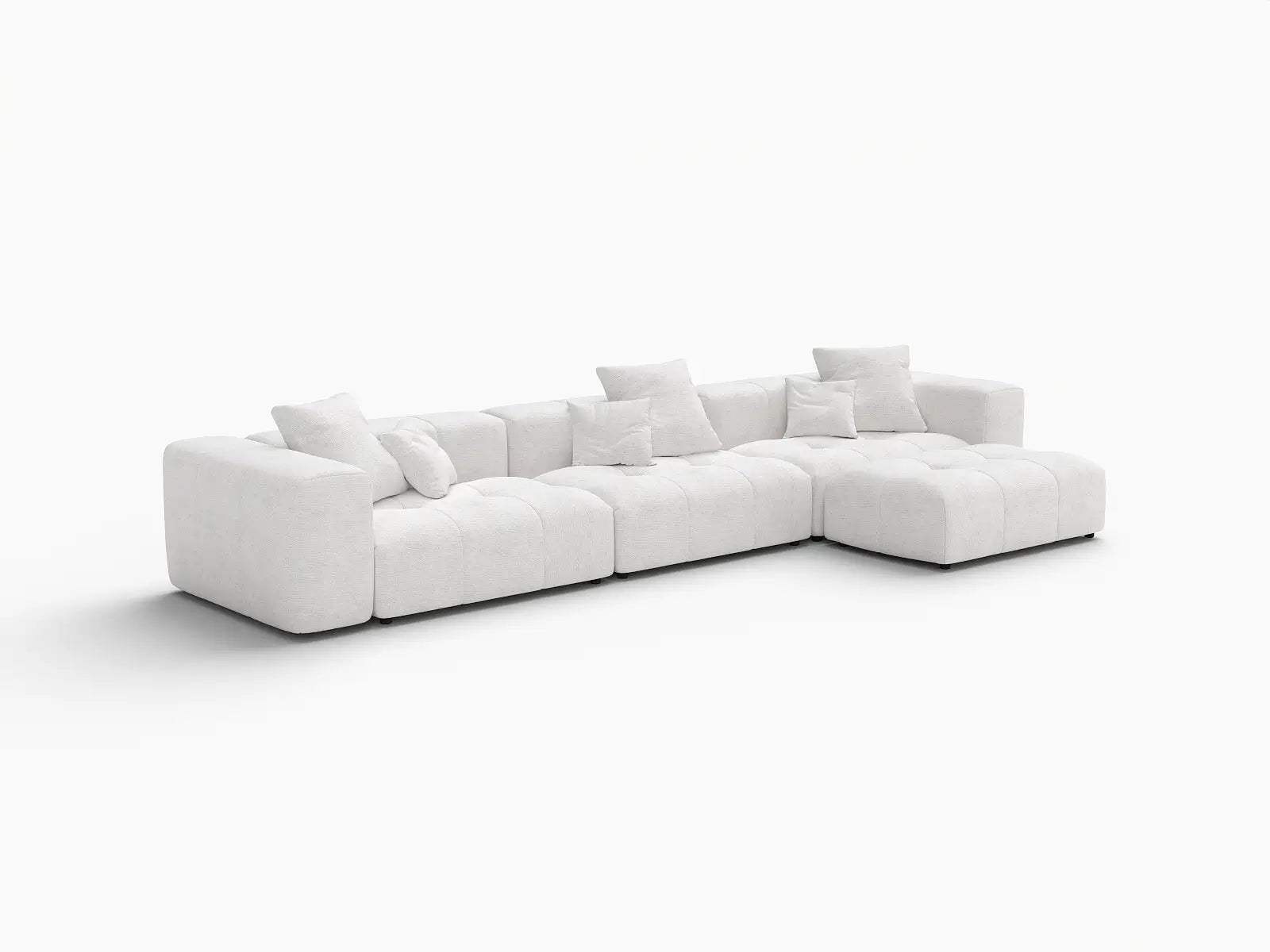 Matrix 3-Seater White Sofa Set | 4-Piece (Includes 1 Ottoman), Linen Fabric