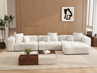 Matrix 3-Seater White Sofa Set | 4-Piece (Includes 1 Ottoman), Linen Fabric