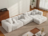 Matrix 3-Seater White Sofa Set | 4-Piece (Includes 1 Ottoman), Linen Fabric