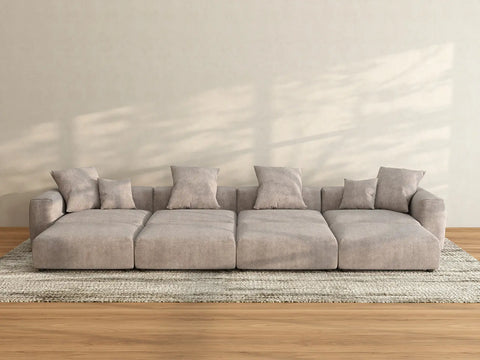 Matrix 4-Seater Pit Sectional in Brown Corduroy | 8-Piece (Includes 4 Ottomans), Family Room Seating, Easy To Clean, Contemporary Style