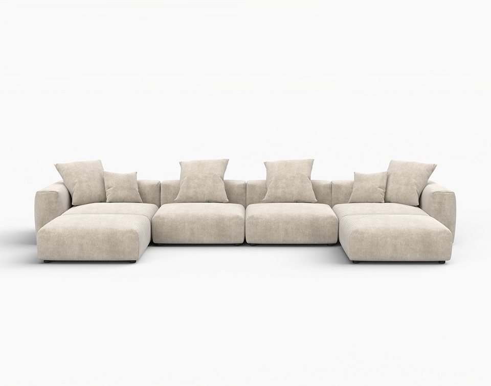 Matrix 4-Seater Beige Washable U-Shaped Sectional | 6-Piece (includes 2 Ottomans), Corduroy Fabric, Modular Design