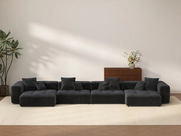 Matrix 4-Seater Black Large Space Couch Sectional | 4-Piece, Linen Fabric