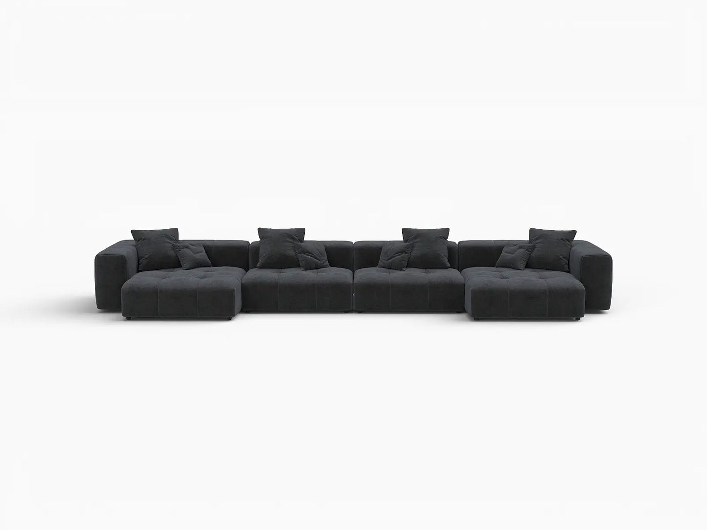 Sofá seccional grande negro Matrix de 4 plazas | 4 piezas, tela de lino