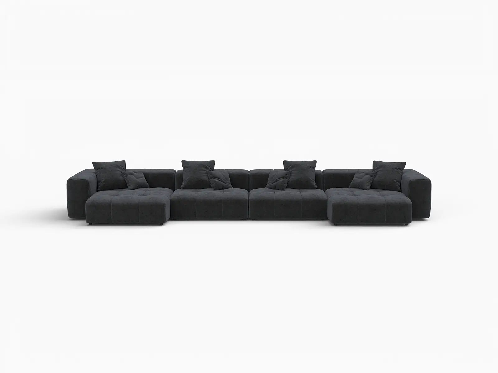Sofá seccional grande negro Matrix de 4 plazas | 4 piezas, tela de lino