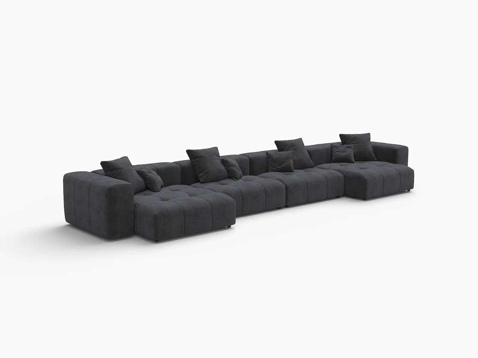 Sofá seccional grande negro Matrix de 4 plazas | 4 piezas, tela de lino