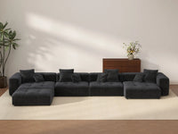 Matrix 4-Seater Black Large Space L-Shaped Sectional | 5-Piece (Includes 1 Ottoman), Linen Fabric