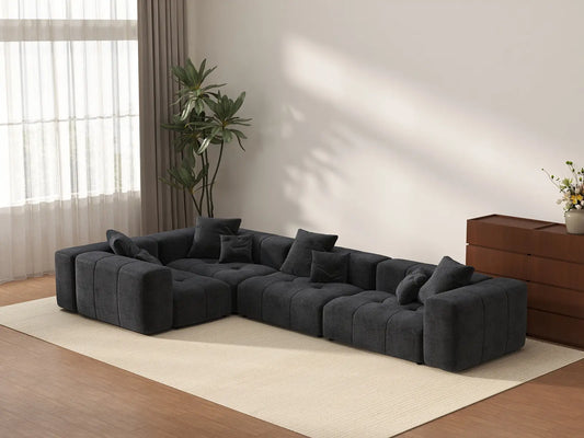Matrix 4-Seater Black Large Space L-Shaped Sectional | 4-Piece, Linen Fabric